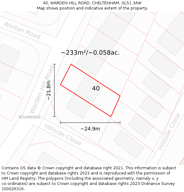 40, WARDEN HILL ROAD, CHELTENHAM, GL51 3AW: Plot and title map