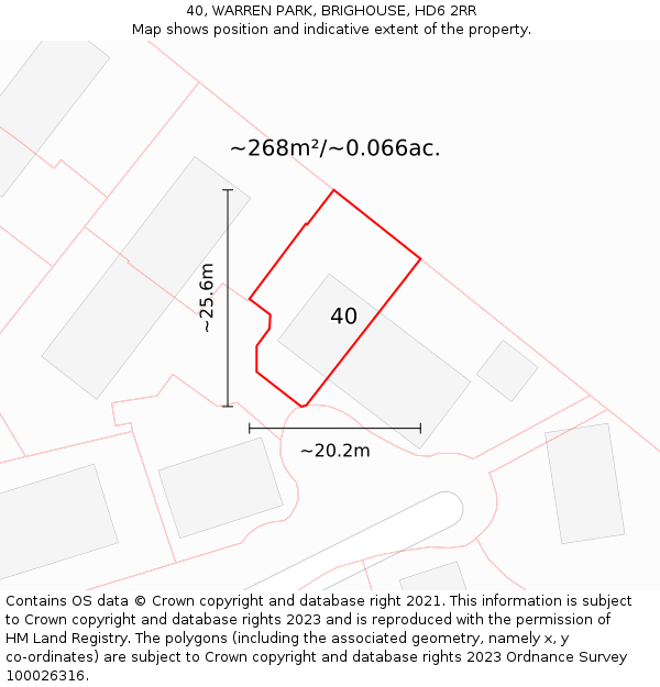 40, WARREN PARK, BRIGHOUSE, HD6 2RR: Plot and title map