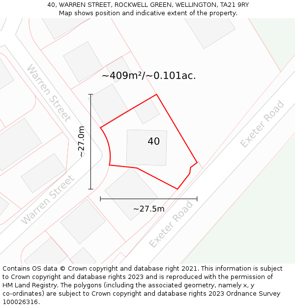 40, WARREN STREET, ROCKWELL GREEN, WELLINGTON, TA21 9RY: Plot and title map