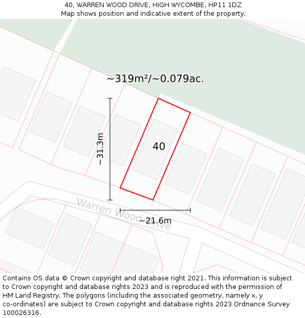 40, WARREN WOOD DRIVE, HIGH WYCOMBE, HP11 1DZ: Plot and title map