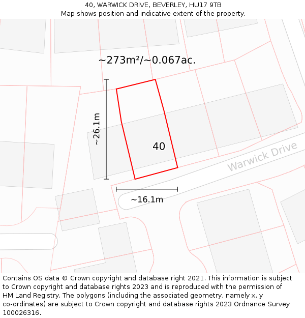 40, WARWICK DRIVE, BEVERLEY, HU17 9TB: Plot and title map