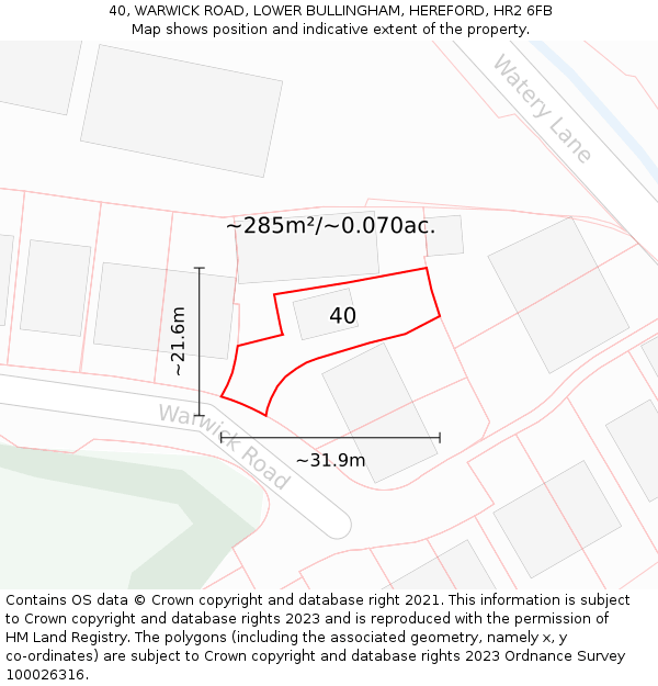 40, WARWICK ROAD, LOWER BULLINGHAM, HEREFORD, HR2 6FB: Plot and title map