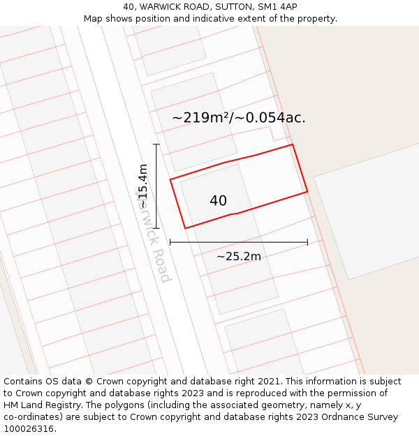 40, WARWICK ROAD, SUTTON, SM1 4AP: Plot and title map