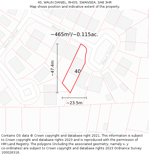 40, WAUN DANIEL, RHOS, SWANSEA, SA8 3HR: Plot and title map