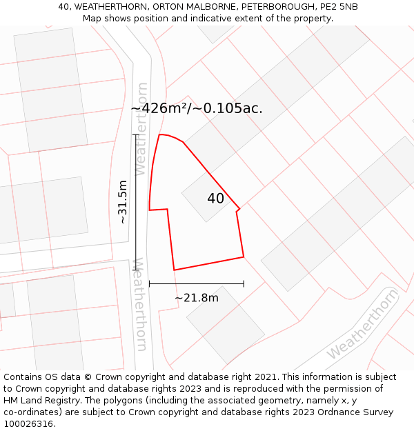 40, WEATHERTHORN, ORTON MALBORNE, PETERBOROUGH, PE2 5NB: Plot and title map