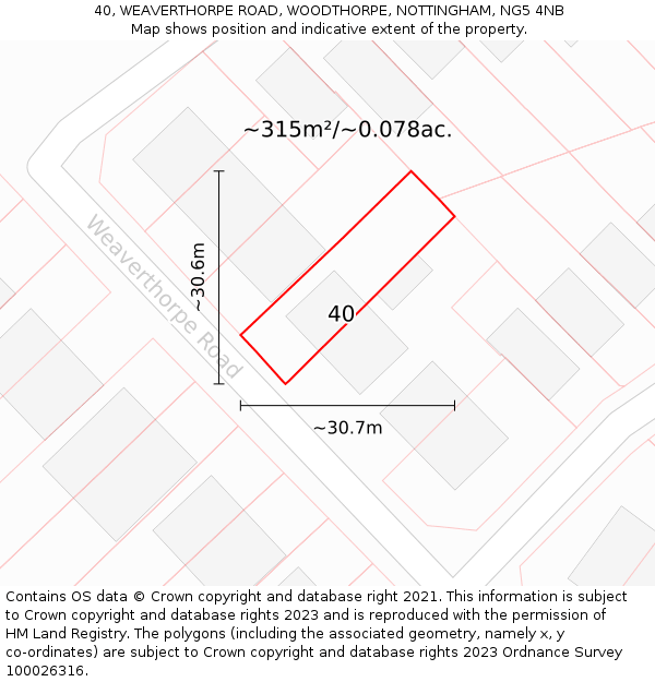 40, WEAVERTHORPE ROAD, WOODTHORPE, NOTTINGHAM, NG5 4NB: Plot and title map