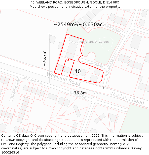 40, WEELAND ROAD, EGGBOROUGH, GOOLE, DN14 0RX: Plot and title map