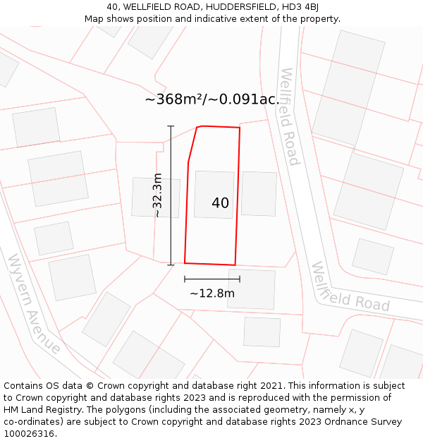 40, WELLFIELD ROAD, HUDDERSFIELD, HD3 4BJ: Plot and title map