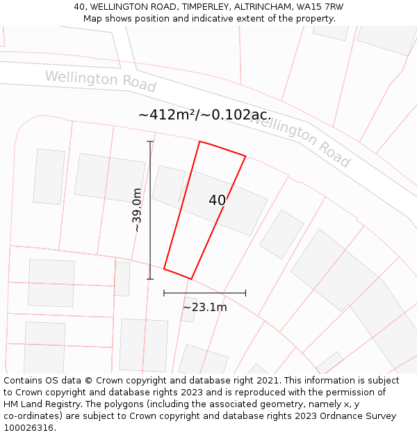 40, WELLINGTON ROAD, TIMPERLEY, ALTRINCHAM, WA15 7RW: Plot and title map