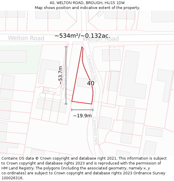 40, WELTON ROAD, BROUGH, HU15 1DW: Plot and title map