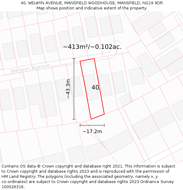 40, WELWYN AVENUE, MANSFIELD WOODHOUSE, MANSFIELD, NG19 9DR: Plot and title map