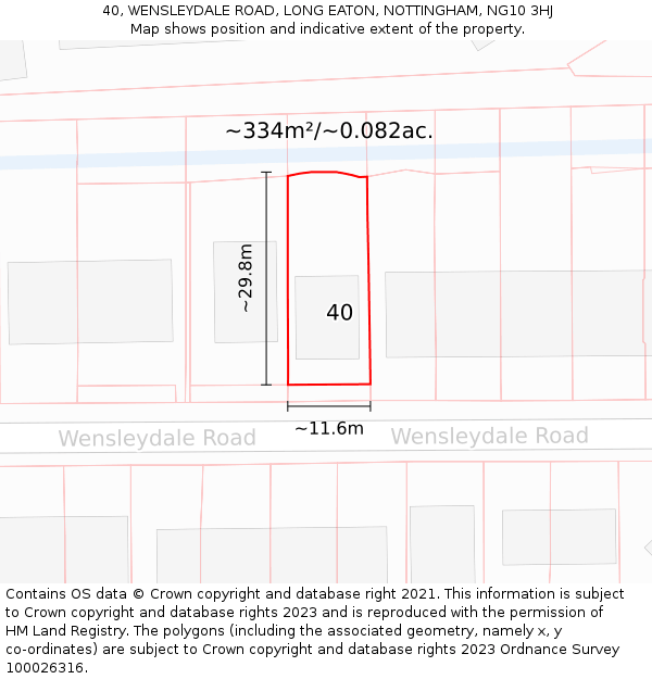 40, WENSLEYDALE ROAD, LONG EATON, NOTTINGHAM, NG10 3HJ: Plot and title map