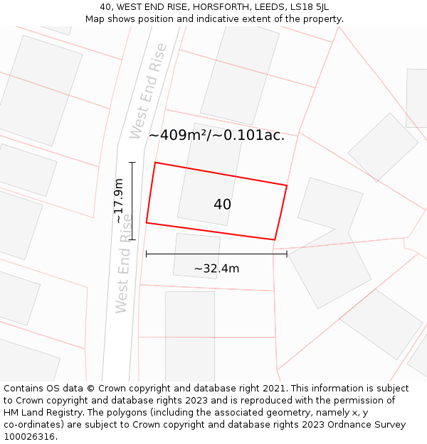 40, WEST END RISE, HORSFORTH, LEEDS, LS18 5JL: Plot and title map