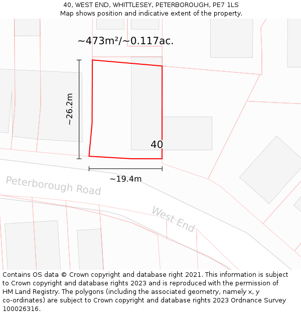 40, WEST END, WHITTLESEY, PETERBOROUGH, PE7 1LS: Plot and title map