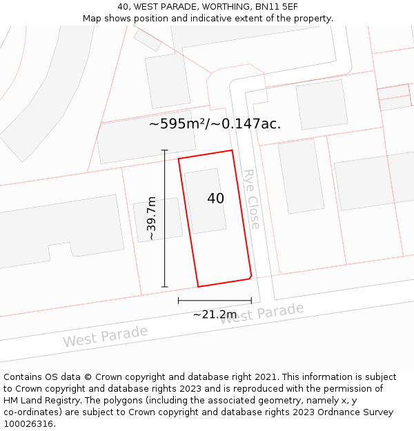 40, WEST PARADE, WORTHING, BN11 5EF: Plot and title map