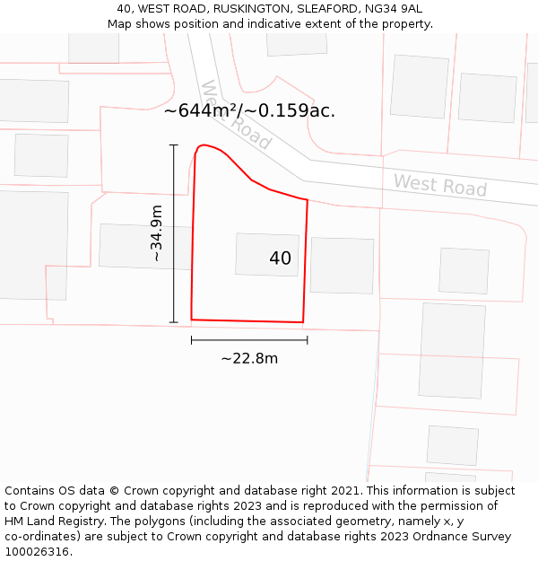 40, WEST ROAD, RUSKINGTON, SLEAFORD, NG34 9AL: Plot and title map