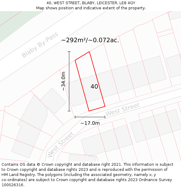 40, WEST STREET, BLABY, LEICESTER, LE8 4GY: Plot and title map