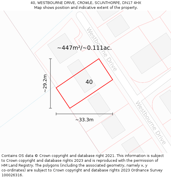 40, WESTBOURNE DRIVE, CROWLE, SCUNTHORPE, DN17 4HX: Plot and title map