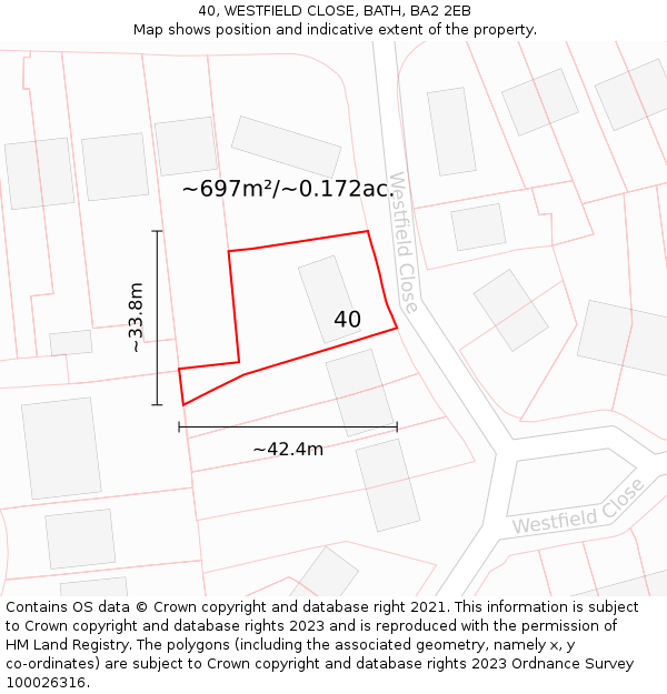 40, WESTFIELD CLOSE, BATH, BA2 2EB: Plot and title map