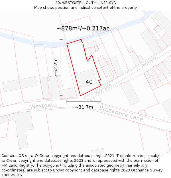 40, WESTGATE, LOUTH, LN11 9YD: Plot and title map