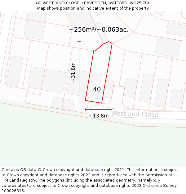 40, WESTLAND CLOSE, LEAVESDEN, WATFORD, WD25 7GH: Plot and title map