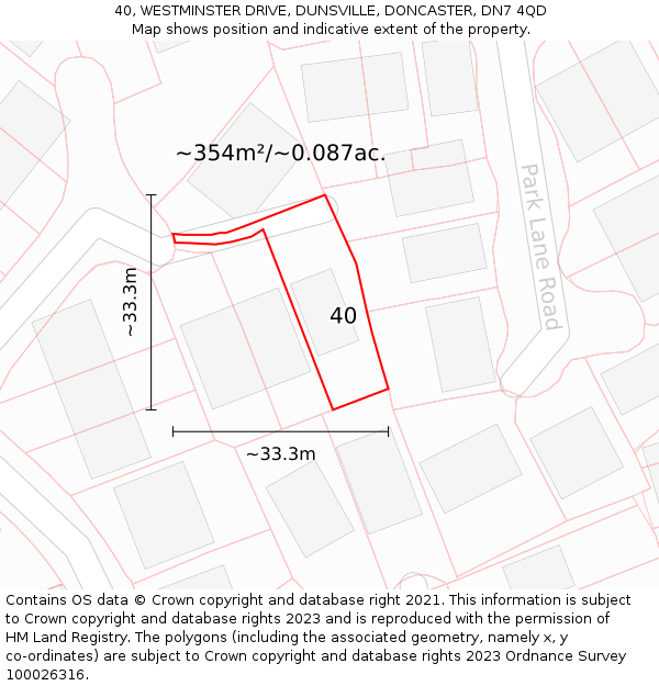 40, WESTMINSTER DRIVE, DUNSVILLE, DONCASTER, DN7 4QD: Plot and title map