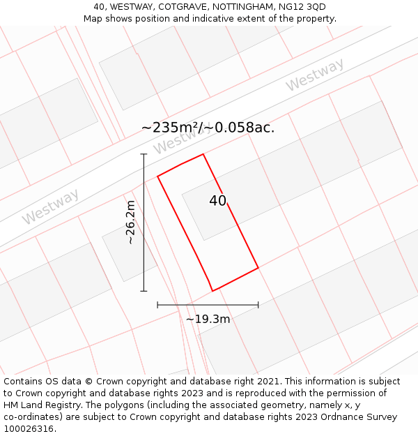 40, WESTWAY, COTGRAVE, NOTTINGHAM, NG12 3QD: Plot and title map