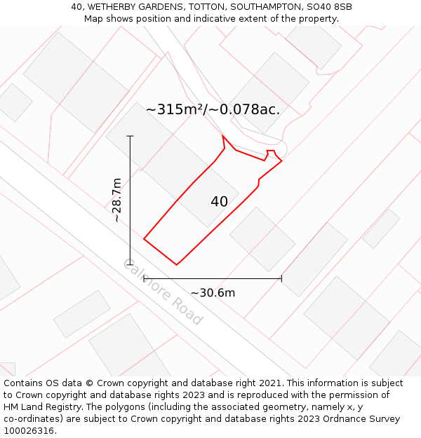 40, WETHERBY GARDENS, TOTTON, SOUTHAMPTON, SO40 8SB: Plot and title map