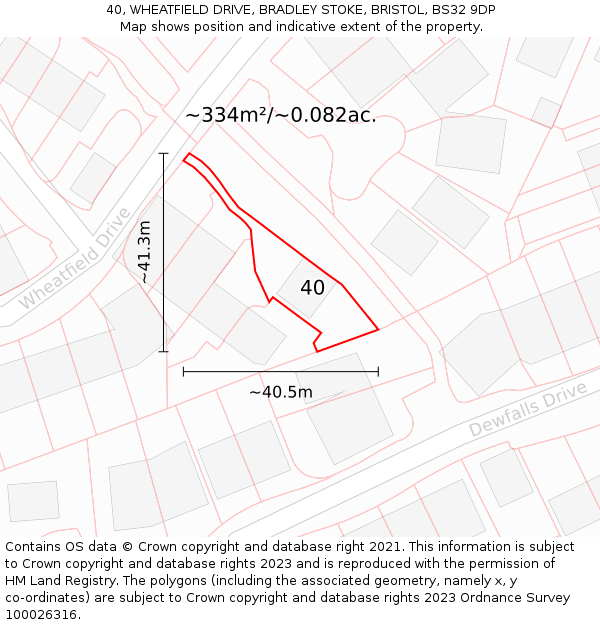 40, WHEATFIELD DRIVE, BRADLEY STOKE, BRISTOL, BS32 9DP: Plot and title map