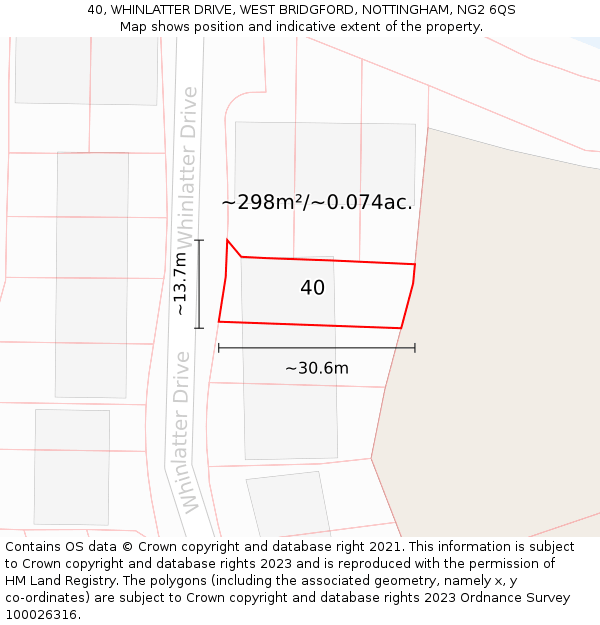 40, WHINLATTER DRIVE, WEST BRIDGFORD, NOTTINGHAM, NG2 6QS: Plot and title map