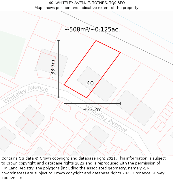 40, WHITELEY AVENUE, TOTNES, TQ9 5FQ: Plot and title map