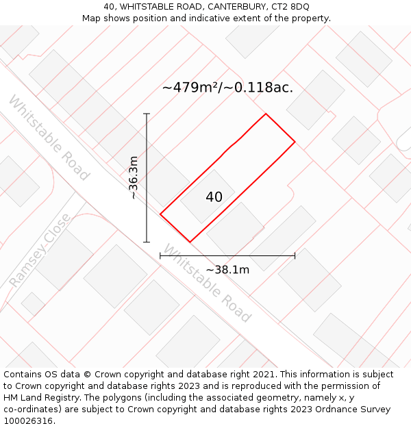 40, WHITSTABLE ROAD, CANTERBURY, CT2 8DQ: Plot and title map