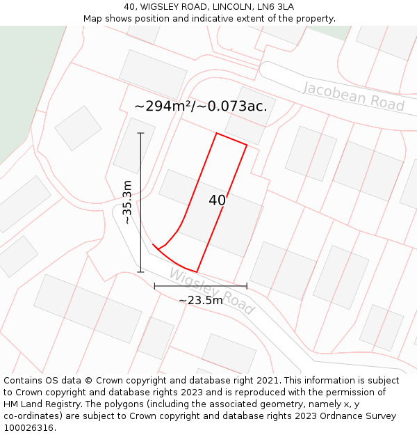 40, WIGSLEY ROAD, LINCOLN, LN6 3LA: Plot and title map