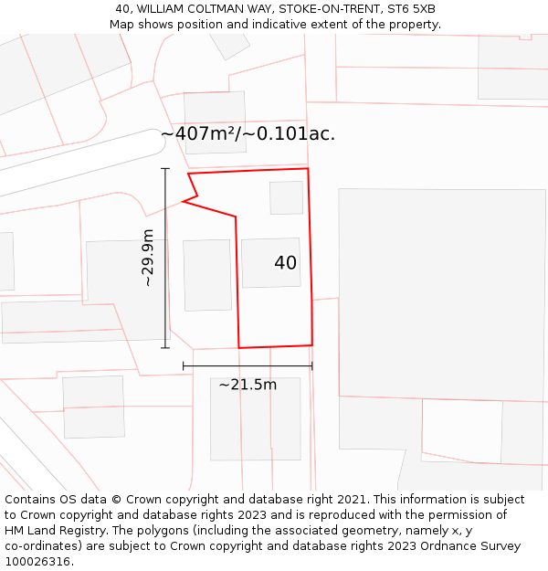 40, WILLIAM COLTMAN WAY, STOKE-ON-TRENT, ST6 5XB: Plot and title map