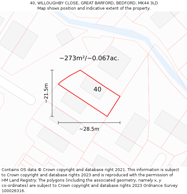 40, WILLOUGHBY CLOSE, GREAT BARFORD, BEDFORD, MK44 3LD: Plot and title map