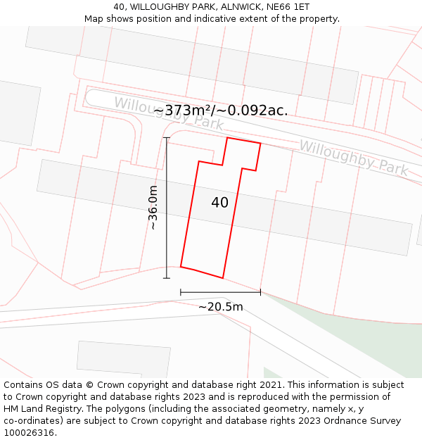 40, WILLOUGHBY PARK, ALNWICK, NE66 1ET: Plot and title map