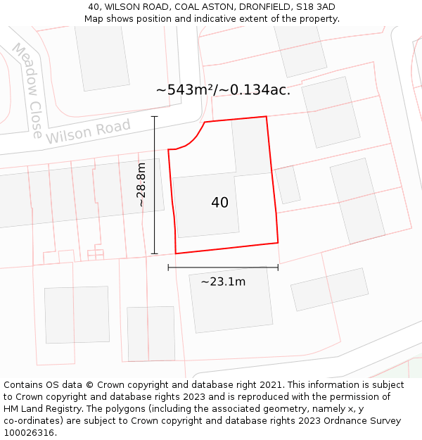 40, WILSON ROAD, COAL ASTON, DRONFIELD, S18 3AD: Plot and title map