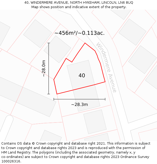 40, WINDERMERE AVENUE, NORTH HYKEHAM, LINCOLN, LN6 8UQ: Plot and title map