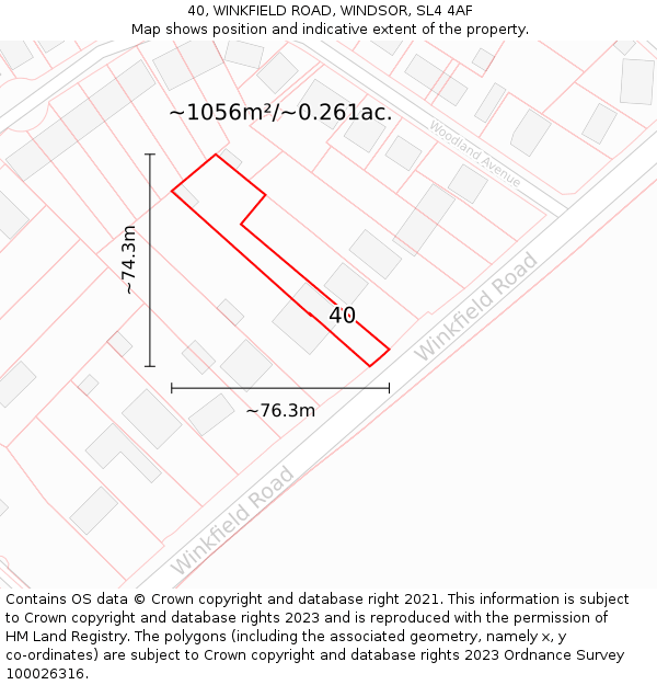 40, WINKFIELD ROAD, WINDSOR, SL4 4AF: Plot and title map