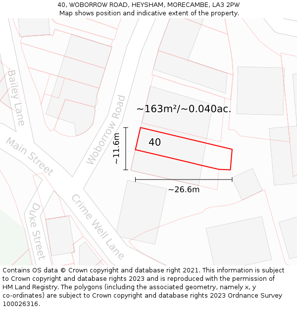 40, WOBORROW ROAD, HEYSHAM, MORECAMBE, LA3 2PW: Plot and title map