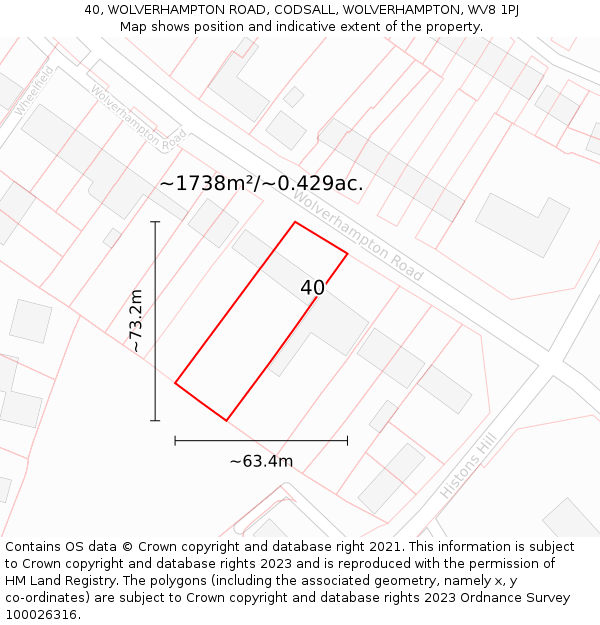 40, WOLVERHAMPTON ROAD, CODSALL, WOLVERHAMPTON, WV8 1PJ: Plot and title map