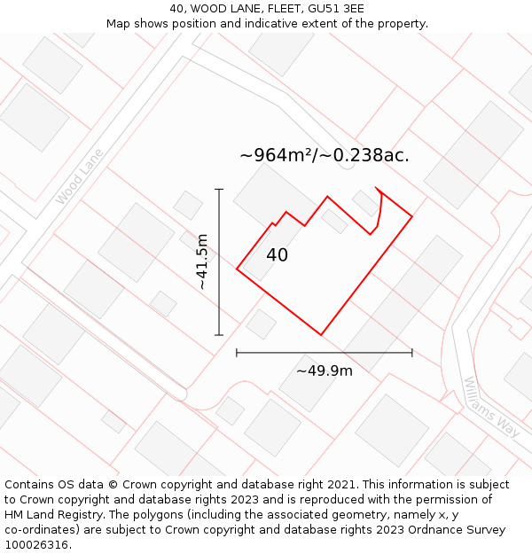 40, WOOD LANE, FLEET, GU51 3EE: Plot and title map