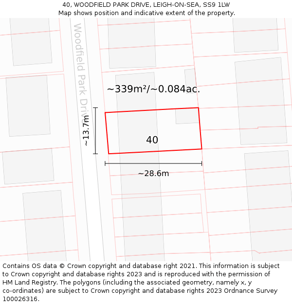 40, WOODFIELD PARK DRIVE, LEIGH-ON-SEA, SS9 1LW: Plot and title map