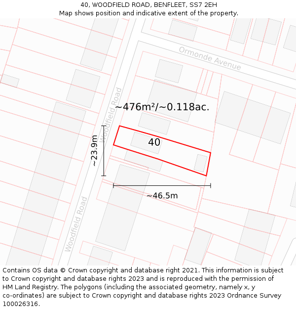 40, WOODFIELD ROAD, BENFLEET, SS7 2EH: Plot and title map