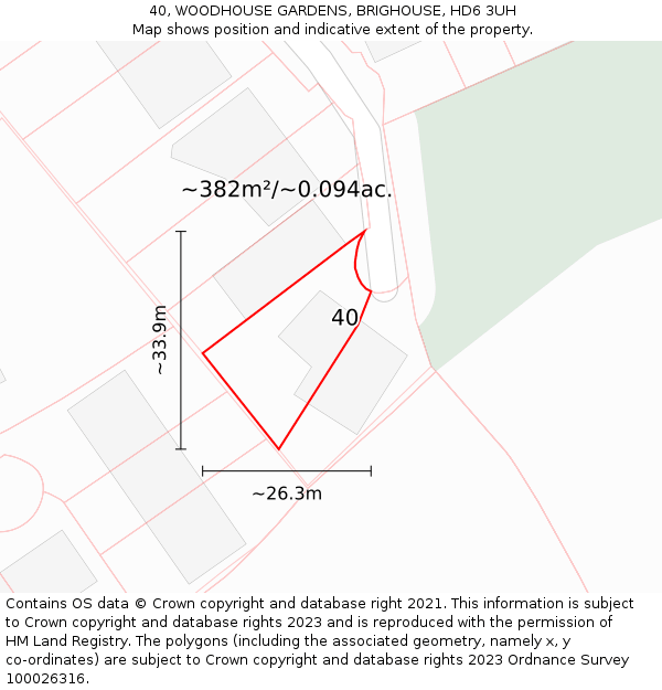 40, WOODHOUSE GARDENS, BRIGHOUSE, HD6 3UH: Plot and title map