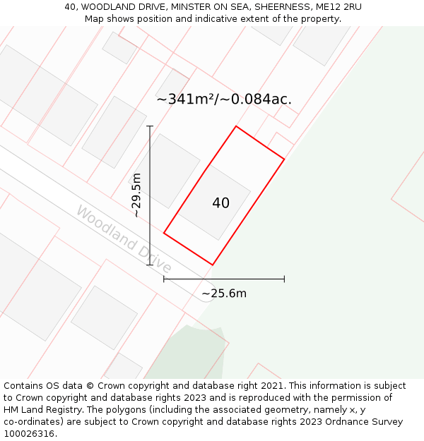 40, WOODLAND DRIVE, MINSTER ON SEA, SHEERNESS, ME12 2RU: Plot and title map