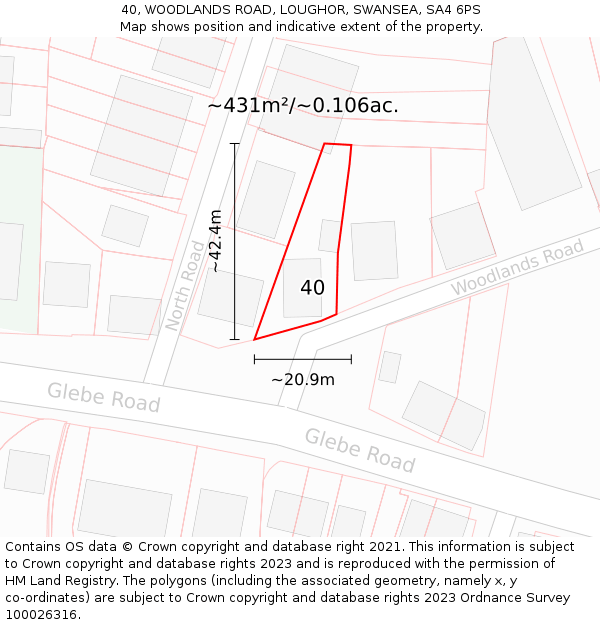 40, WOODLANDS ROAD, LOUGHOR, SWANSEA, SA4 6PS: Plot and title map