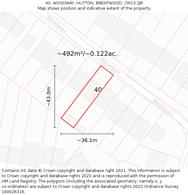 40, WOODWAY, HUTTON, BRENTWOOD, CM13 2JR: Plot and title map