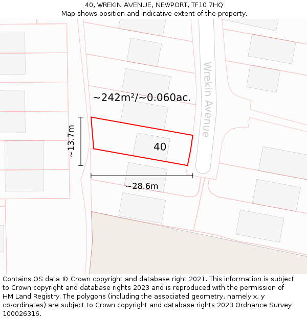 40, WREKIN AVENUE, NEWPORT, TF10 7HQ: Plot and title map