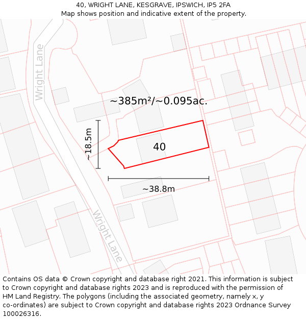 40, WRIGHT LANE, KESGRAVE, IPSWICH, IP5 2FA: Plot and title map